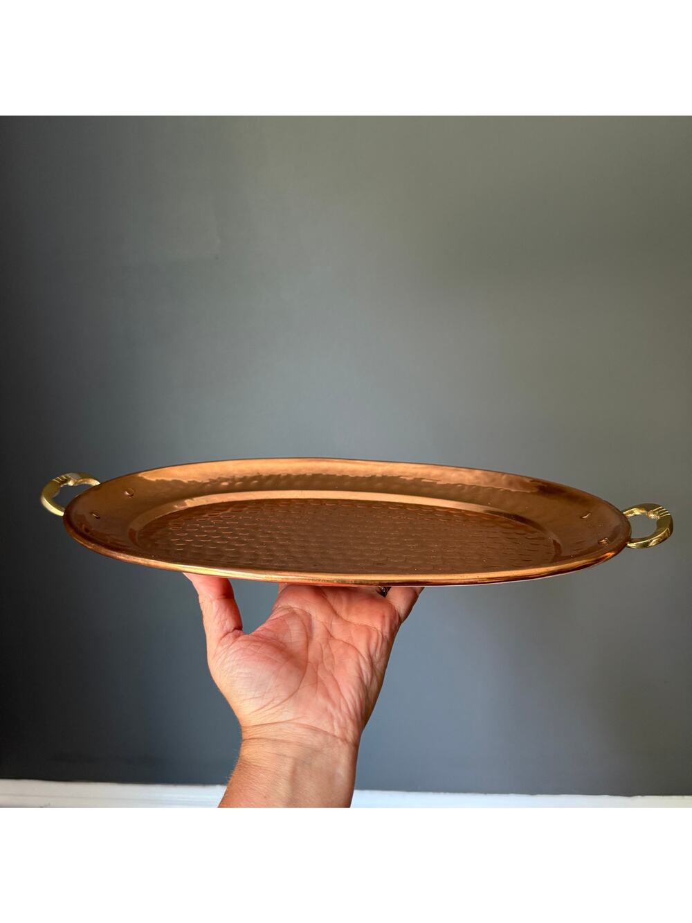 Vintage Hammered Copper Serving Tray Brass Handles Oval Taste of Home